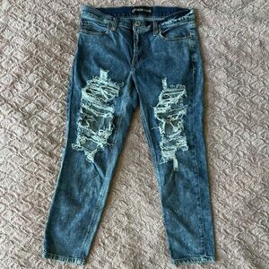 Express Girlfriend Distressed Jeans, Holes on Front and Back, Size 6